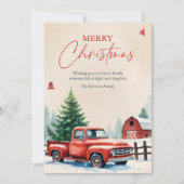 Watercolor Snowy Farm & Barn Merry Christmas シーズンカード (正面)
