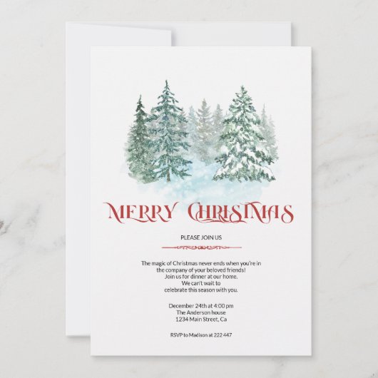 Watercolor Snowy Pine Trees  招待状 (正面)