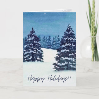 Watercolor snowy trees, Folded Holiday Card カード