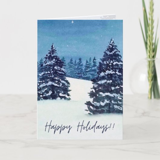 Watercolor snowy trees, Folded Holiday Card カード (正面)