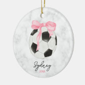 Watercolor Soccer Ball and Pink Grandmillenial Bow セラミックオーナメント (左)