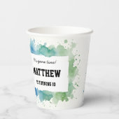 Watercolor Soccer Birthday Party Blue and Green 紙コップ (裏面)