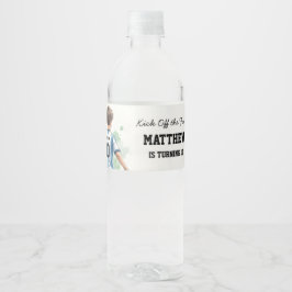 Watercolor Soccer Birthday Party Water Bottle Blue ペットボトルラベル