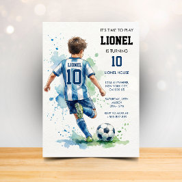 Watercolor Soccer Boy's Birthday Party Invitation 招待状