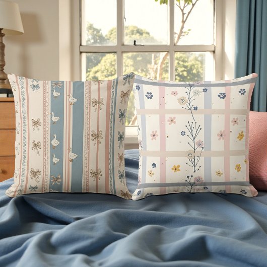 Watercolor Soft Geese & Floral Double Sided クッション