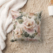 Watercolor Soft Pink Rose Beige Floral Pattern クッション (ブランケット)