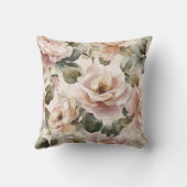 Watercolor Soft Pink Rose Beige Floral Pattern クッション (裏面)
