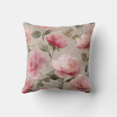 Watercolor Soft Pink Rose Beige Floral Pattern クッション (裏面)