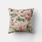 Watercolor Soft Pink Rose Beige Floral Pattern クッション (裏面)