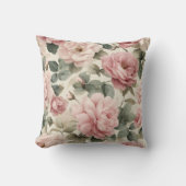Watercolor Soft Pink Rose Beige Floral Pattern クッション (正面)