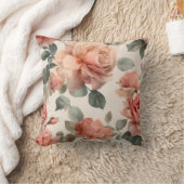 Watercolor Soft Pink Rose Beige Floral Pattern クッション (ブランケット)