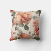 Watercolor Soft Pink Rose Beige Floral Pattern クッション (裏面)
