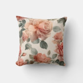 Watercolor Soft Pink Rose Beige Floral Pattern クッション (正面)