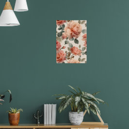 Watercolor Soft Pink Rose Beige Floral Pattern ポスター