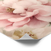 Watercolor Soft Pink Rose Beige Floral Pattern ポスター (角)