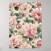 Watercolor Soft Pink Rose Beige Floral Pattern ポスター (正面)