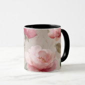 Watercolor Soft Pink Rose Beige Floral Pattern マグカップ (正面右)
