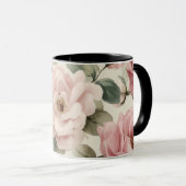Watercolor Soft Pink Rose Beige Floral Pattern マグカップ (正面右)