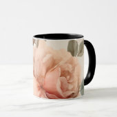 Watercolor Soft Pink Rose Beige Floral Pattern マグカップ (正面右)