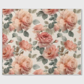 Watercolor Soft Pink Rose Beige Floral Pattern ラッピングペーパー (フラット)
