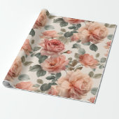 Watercolor Soft Pink Rose Beige Floral Pattern ラッピングペーパー (アンロールド)