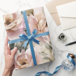 Watercolor Soft Pink Rose Beige Floral Pattern ラッピングペーパー