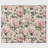 Watercolor Soft Pink Rose Beige Floral Pattern ラッピングペーパー (フラット)