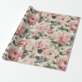 Watercolor Soft Pink Rose Beige Floral Pattern ラッピングペーパー (アンロールド)