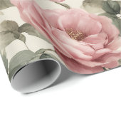 Watercolor Soft Pink Rose Beige Floral Pattern ラッピングペーパー (ロールコーナー)