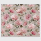 Watercolor Soft Pink Rose Beige Floral Pattern ラッピングペーパー (フラット)