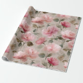 Watercolor Soft Pink Rose Beige Floral Pattern ラッピングペーパー (アンロールド)