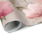 Watercolor Soft Pink Rose Beige Floral Pattern ラッピングペーパー (ロールコーナー)