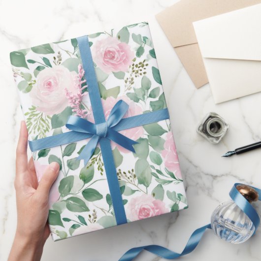 Watercolor Soft Pink Roses Floral  ラッピングペーパー (ギフト)