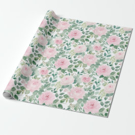 Watercolor Soft Pink Roses Floral  ラッピングペーパー