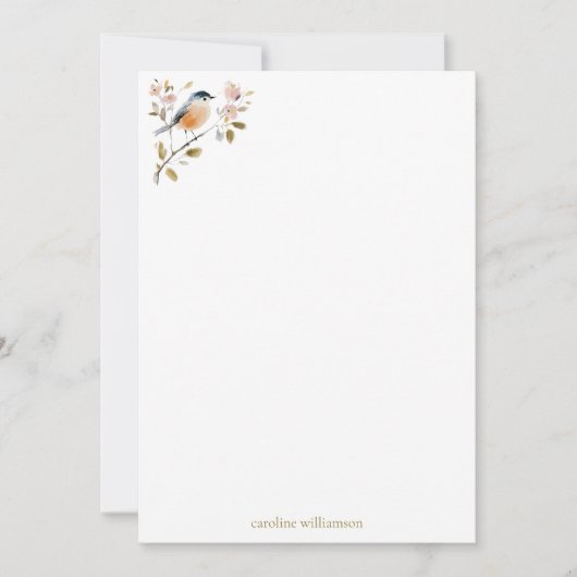 Watercolor Songbird Bird Personalized Stationery ノートカード (正面)
