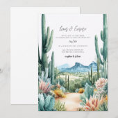 Watercolor Southwestern Desert and Cactus Wedding  招待状 (正面/裏面)