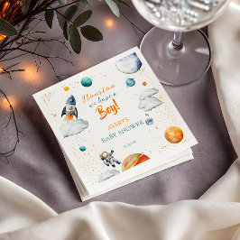 Watercolor Space Baby Shower Napkins Rocket Planet スタンダードカクテルナプキン