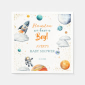 Watercolor Space Baby Shower Napkins Rocket Planet スタンダードカクテルナプキン (正面)