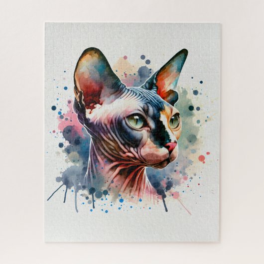Watercolor Sphynx Cat Artistic Portrait ジグソーパズル (縦)