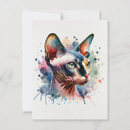 Watercolor Sphynx Cat Artistic Portrait ポストカード