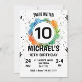 Watercolor Splash Boy 10th Birthday 招待状 (正面)