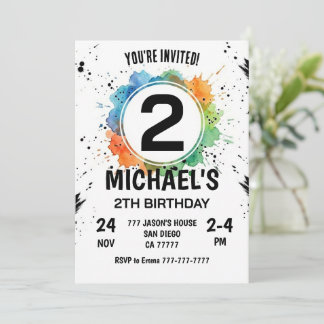 Watercolor Splash Boy 2th Birthday 招待状