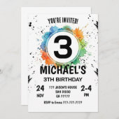 Watercolor Splash Boy 3th Birthday 招待状 (正面/裏面)