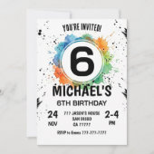 Watercolor Splash Boy 6th Birthday 招待状 (正面)