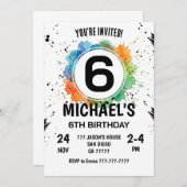 Watercolor Splash Boy 6th Birthday 招待状 (正面/裏面)