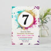 Watercolor Splash Boy 7th Birthday Party 招待状 (スタンド正面)