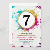 Watercolor Splash Boy 7th Birthday Party 招待状 (正面/裏面)