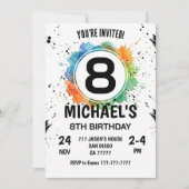 Watercolor Splash Boy 8th Birthday 招待状 (正面)