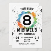 Watercolor Splash Boy 8th Birthday 招待状 (正面/裏面)