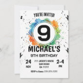 Watercolor Splash Boy 9th Birthday 招待状 (正面)